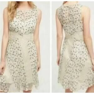 Anthropologie sheath dress white with blue flowers Size 10